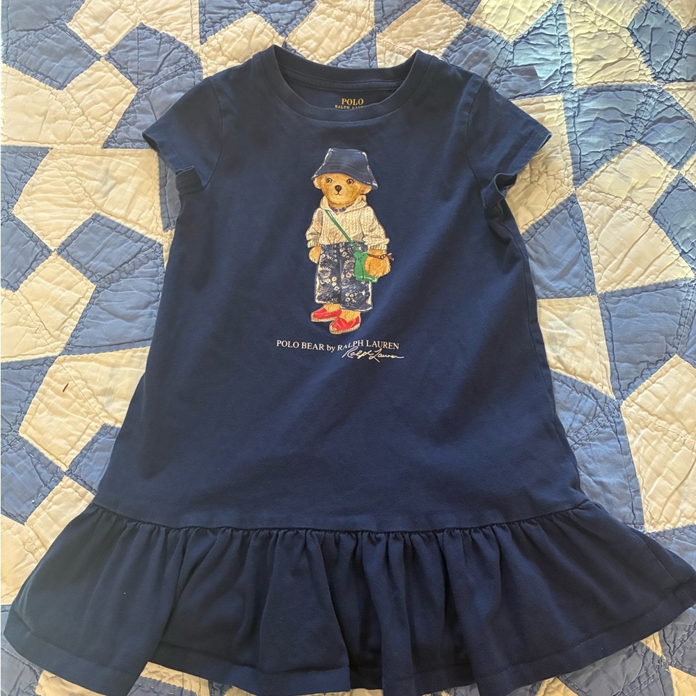 Ralph Lauren Iconic Adorable Navy Polo Bear Toddler Dress Preppy